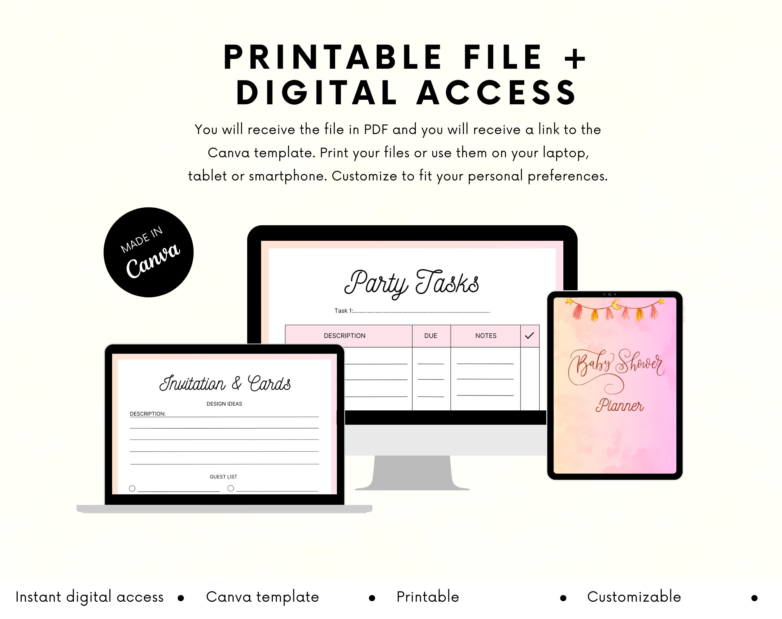 Baby Shower Planner – 30+ planning pages – Printable Baby Shower PDF – Baby shower checklist – event party planner – babyshower planner