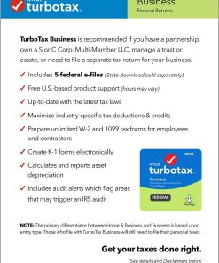 Alternative view of [Old Version] TurboTax - Business 2022 Federal Only + E-file - for Windows [Digital]