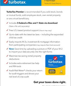 Alternative view of [Old Version] TurboTax - Premier 2022 Federal + E-file and State - Windows, Mac [Digital]
